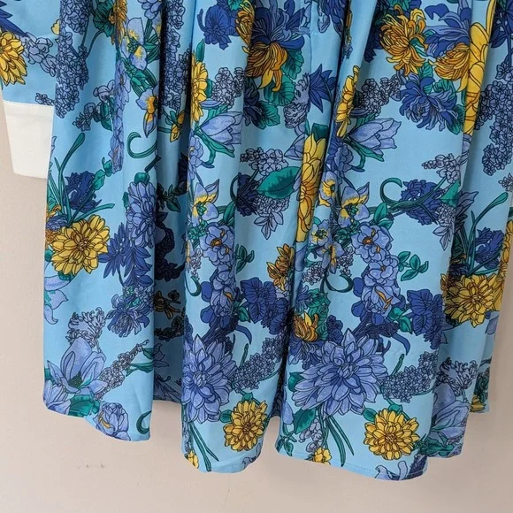 Unique Vintage Light Blue Floral Peter Pan Collar Mod Babydoll Dress 60s Small - Picture 12 of 14